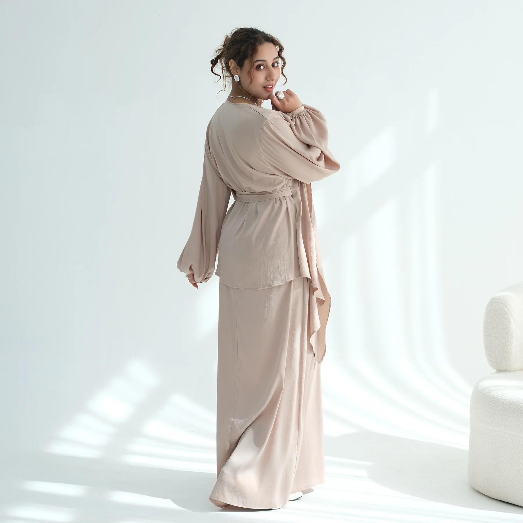 

Muslim Women Modest Dress 2 Piece Set Ramadan Open Abayas Vestidos Saudi Cardigan Robe Dubai Kaftan Morocco Dresses Jalabiya New