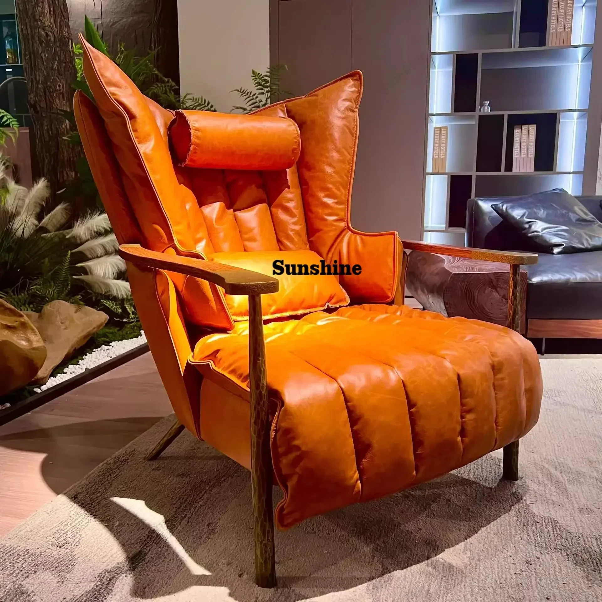 Imperial chair oil wax leather tea room master chair living room leather leisure chair T*