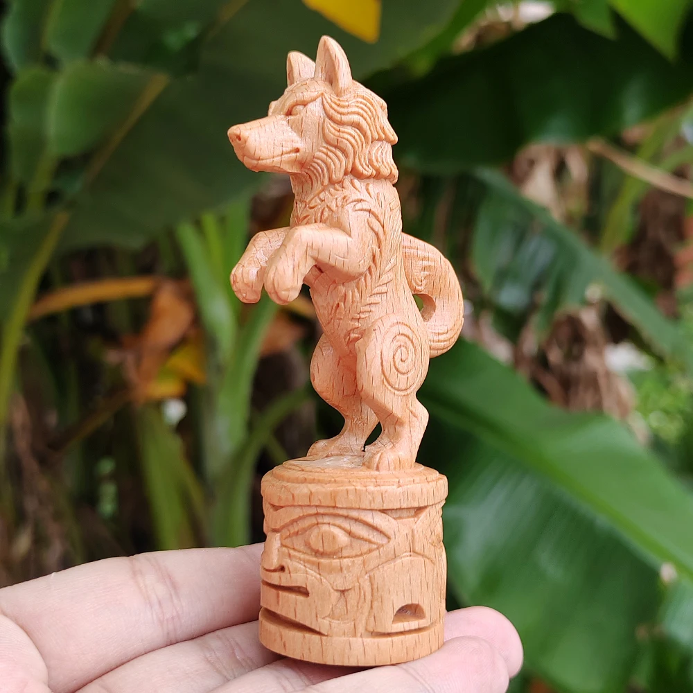 Wooden Wolf Totem Column Statue Ornament, Animal-Themed, Suitable for Holiday Decorations, Housewarming Gifts, Christmas Decorations, Bedroom, Study Room, Back-To-School Season Gifts, Valentine's Day Gifts