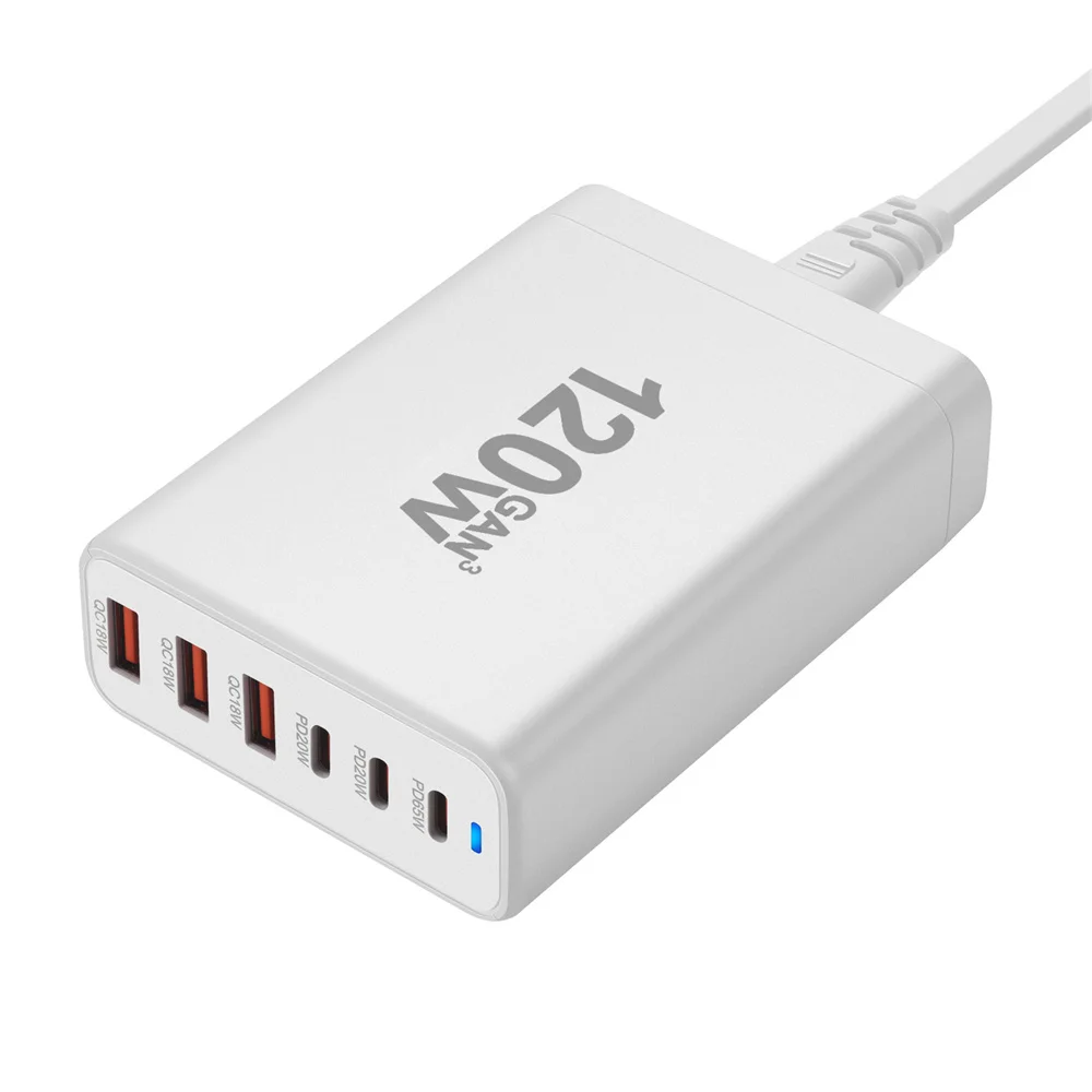 새로운 스타일 120W GaN 충전기, 6 포트 USB C타입 PD 충전기, 빠른 충전, USB3.0 C타입, 휴대폰 USB 충전기