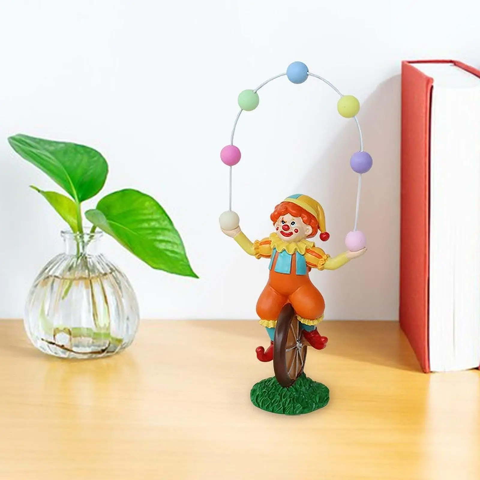Acrobatic Clown Figurine Small Statue Resin Art Crafts Dollhouse Accessories Flowerpot Decor for Desk Patio Housewarming Gift