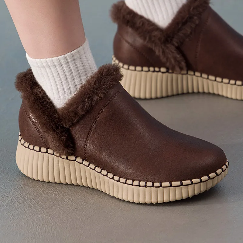 Womens Skechers Low‑Cut Winter Booties 30989S‑CHOC Plush Fleece Inside Wedge Heel Comfort Warm Ankle Boots