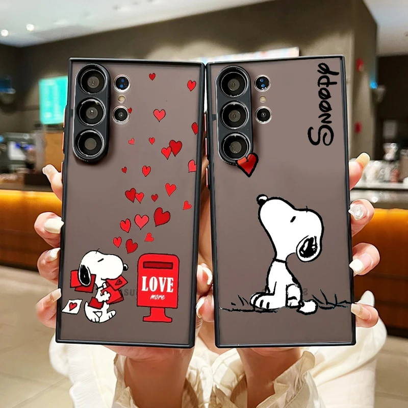 Cartoon Cute Snoopy ArtFor Samsung Galaxy S24 S23 S22 S21 S20 S10 S9 S8 Ultra Plus FE 5G Frosted Translucent Phone Case