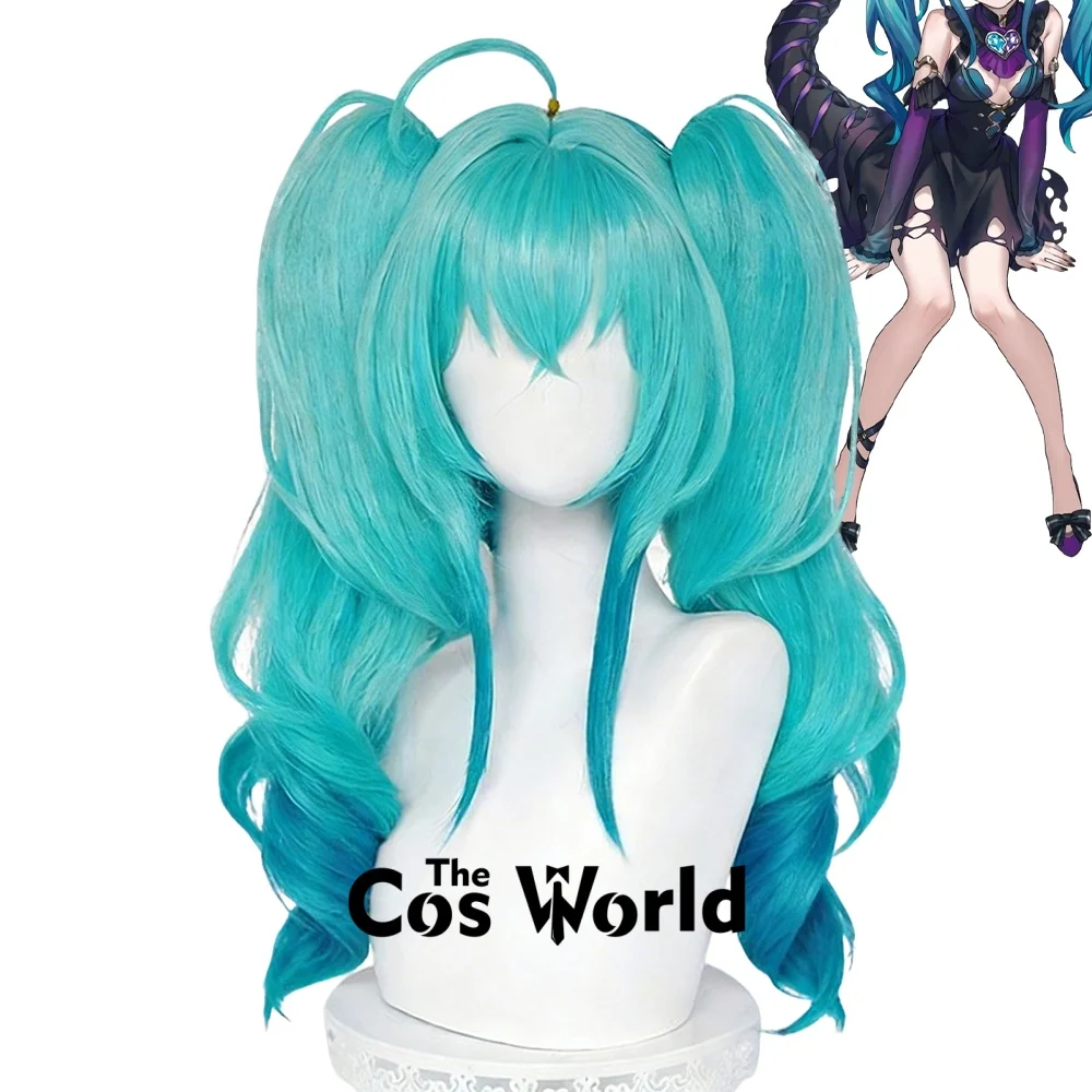 Pelucas de cosplay de anime Miku Little Devil de 55 cm/21 pulgadas de largo, pelo sintético resistente al calor + gorro para peluca