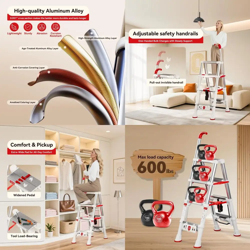 

Telescoping 3.5FT Aluminum Step Stool with Safety Lock, 4-Step Ladder, 600lbs Capacity for Home Use