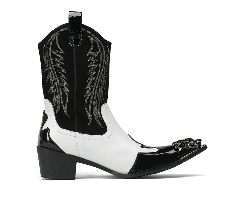 Mode Spitz Männlichen Stiefeletten Plus Größe Party Schuhe Stickerei Cowboy Stiefel Aus Echtem Leder Männer Motorrad Kurze Stiefel – Detail 21