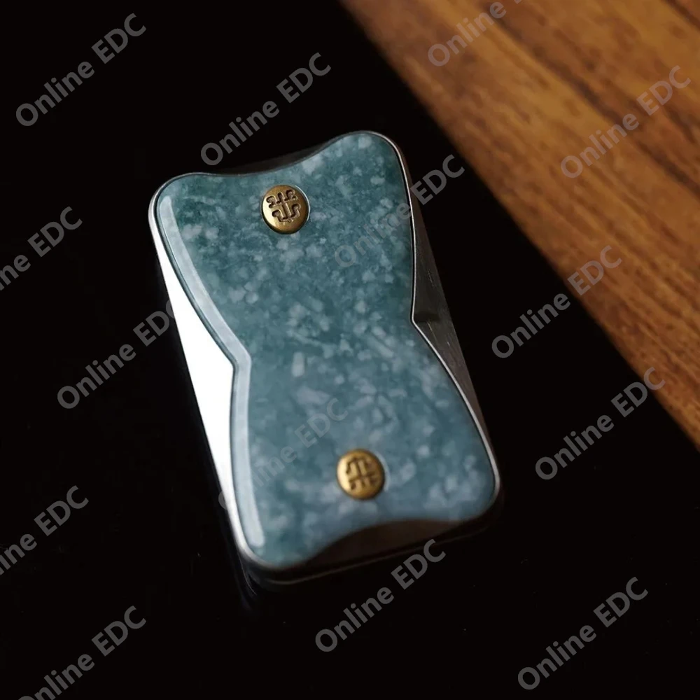 RiDoMi EDC Jadeite Brass Stainless Steel Unlimited Pushing Slider Stress Relief Toy Fidget Slider Original Designs