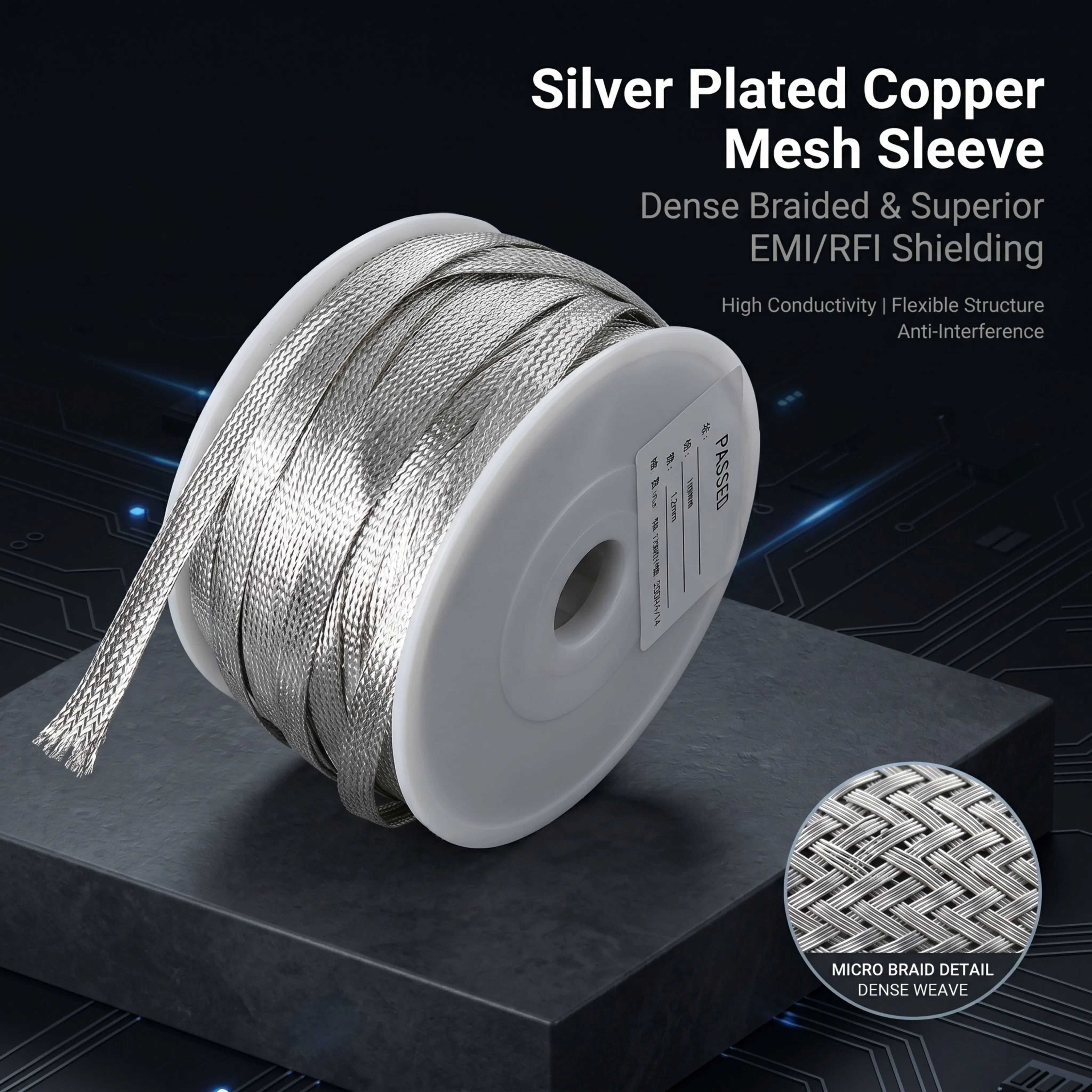 

YIVO XSSH OEM Dense Silver Plated Copper Braided Sleeve EMI Shielding Vibration Protection 2mm-25mm for HiFi Audio Power Cable