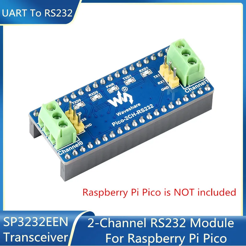 

2-Channel RS232 Expansion Board Breakout Shield Module HAT for RPi PICO W H WH RP2040 SP3232EEN Transceiver UART To RS232