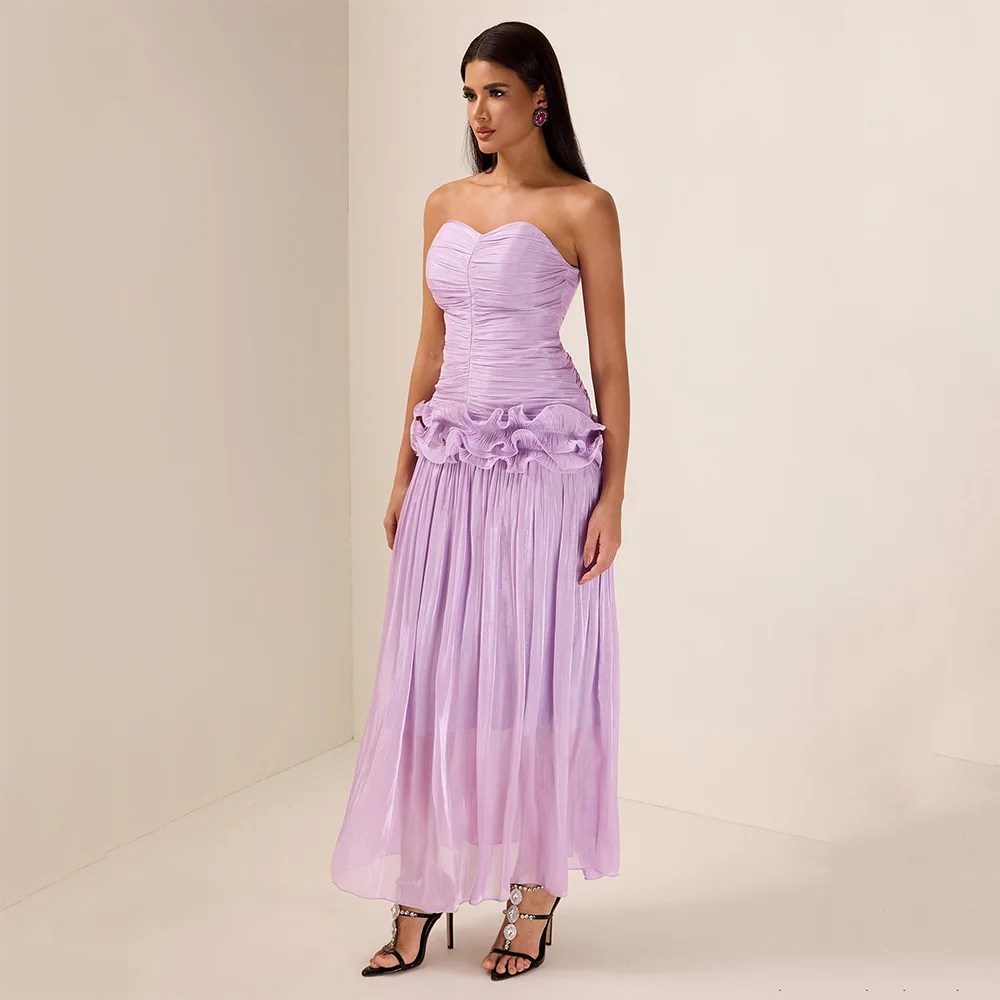 

Simple Chiffon Evening Dresses Strapless Sleeveless Elegant A-line Evening Gowns Ankle Length Prom Dresses Customized 2025