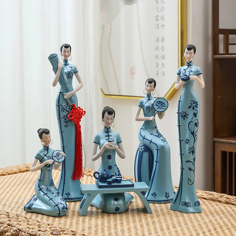 

Китайская классическая фигурка Cheongsam Леди Статуя Гостиная ТВ Шкаф Арт Декор