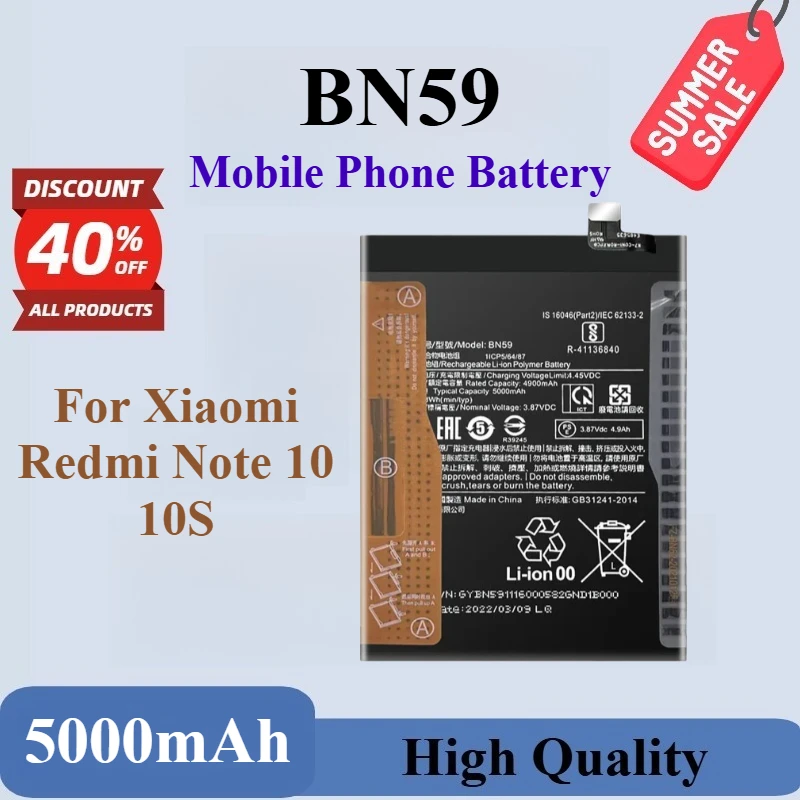 

High Quality Brand New BN59 Mobiile Phone Battery 3.87 5000mAh For Xiaomi Redmi Note 10 10S Replacement Battery