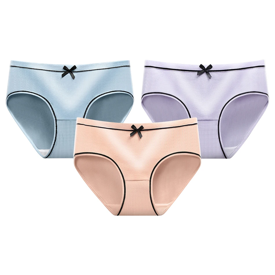 Teen Girls Ribbed Mid Waist Fit Traceless Avoid Embarrassment Underwear Cute and Sexy Wrap the Buttocks Three Piece Sets Panties