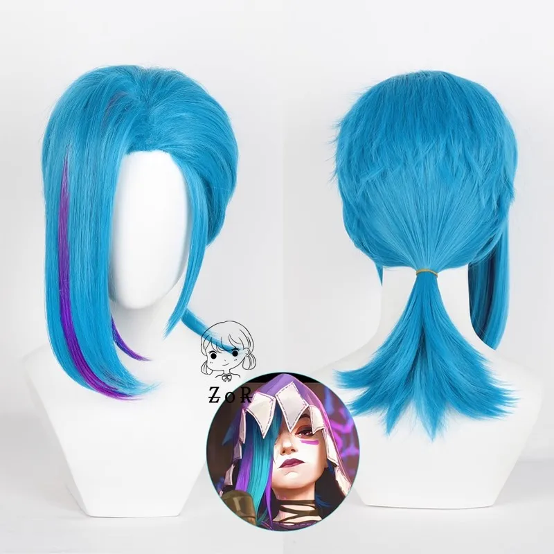 Arcane Season Jinx Cosplay Wig Hat Game Cosplay Women Blue Bangs Short Heat Resistant Hair Jinx With Hat Cosplay Free Cap