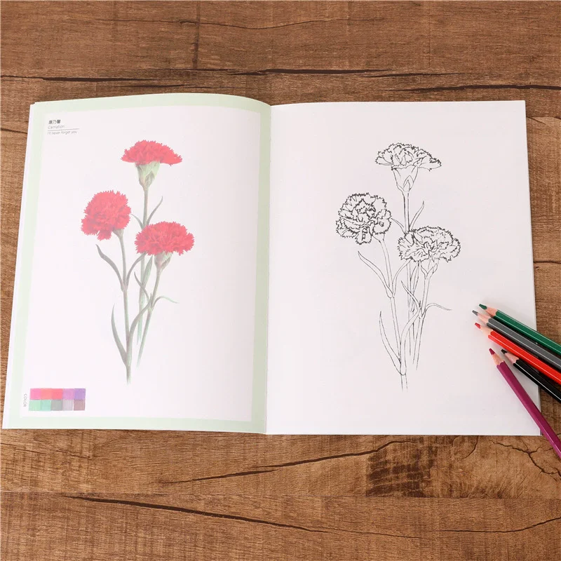 Four Seasons Flower English Coloring Book Is Easy For Everyone Botanical Art Painting Book