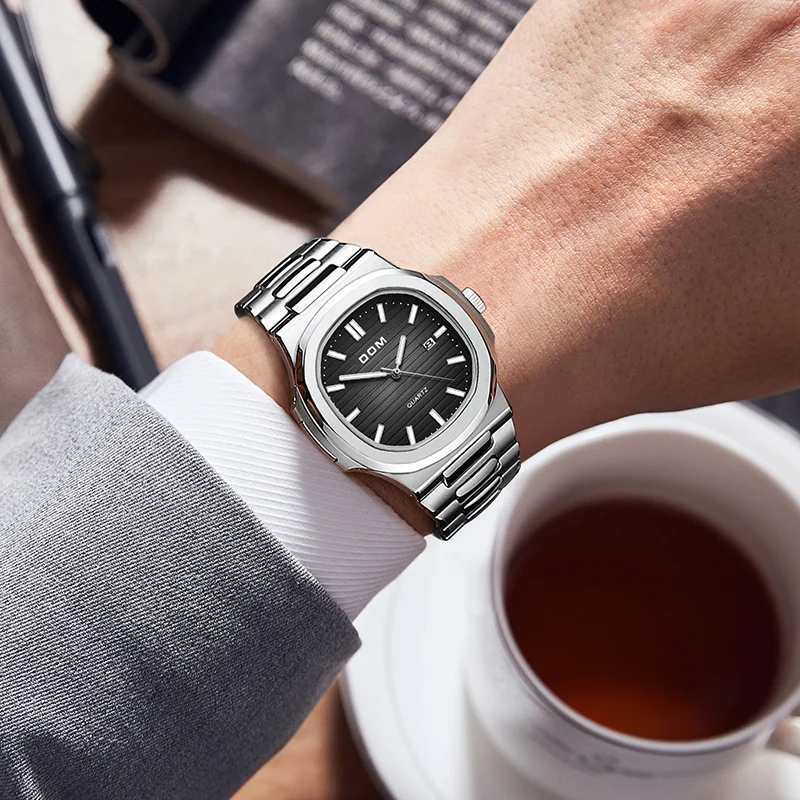 DOM 2024 New Luxury Watch Business Waterproof Male Clock Luminous Date Stainless Steel Square Quartz Men Watch reloj hombre