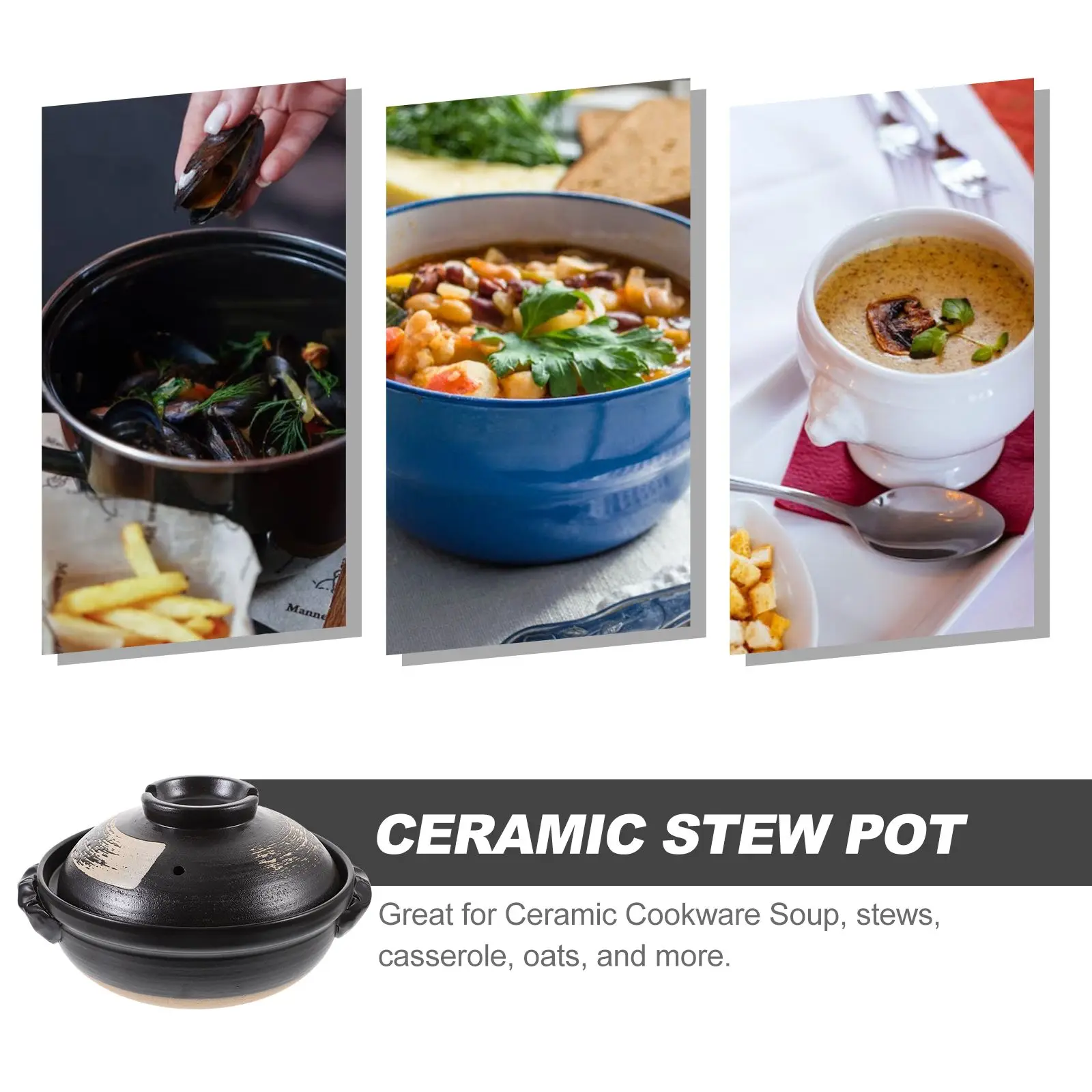 

500ML Ceramic Stew Pot Frying Pans Cover Soup Earthenware Ceramics Casserole Dish