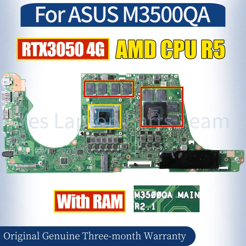 

R2.1 For ASUS M3500QA Laptop Mainboard R5-00296 RTX3050 GN20-P0-A1 With RAM 100％ Tested Notebook Motherboard