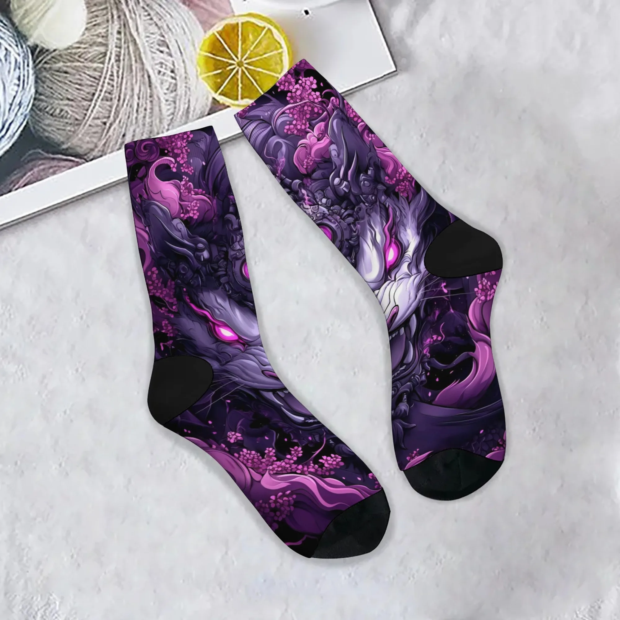 Neuheit Neon Mythical Beast Crew Socken Künstlerische Streetwear Unisex Socken Bequeme Socken Perfekt für Party Outdoor-Sportarten
