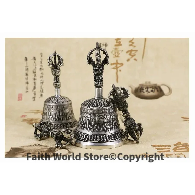 Wholesale Buddhist articles # Practice of Tantric ritual # Tibetan Nepal Buddhism silver Jin Gangchu Vajra buddha vajra bell