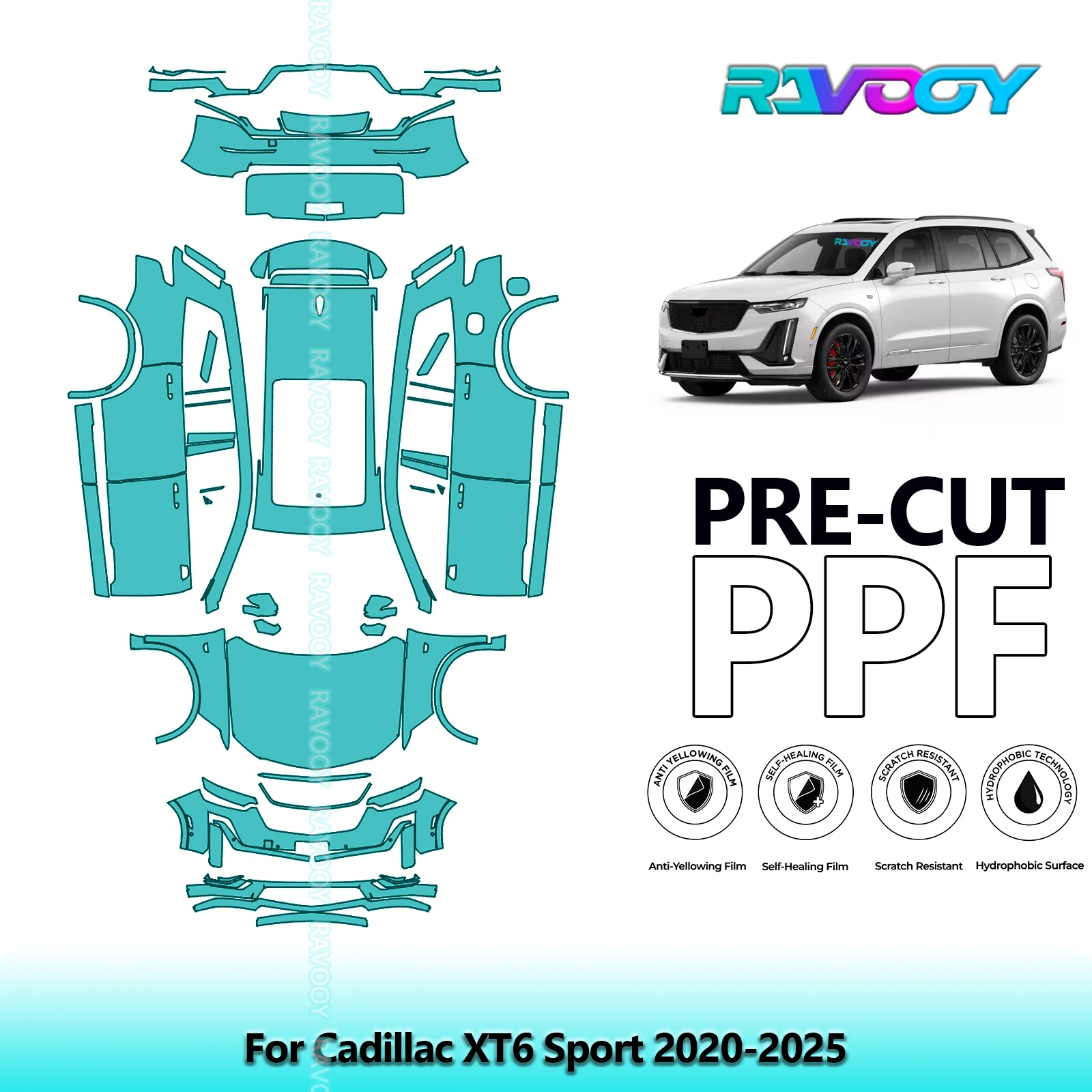 

Car Precut PPF Paint Protection Film Full Vehicle For Cadillac XT6 Sport 2020-2025