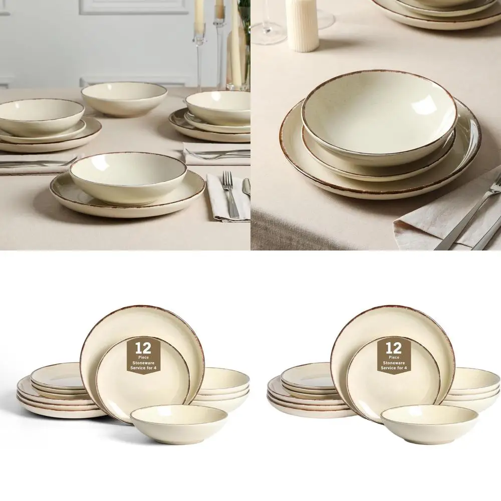 

Набор посуды из 12 предметов из керамогранита: тарелки и миски, безопасен для посудомоечной машины и микроволновой печи, на 4 персоны, включая кофейные чашки