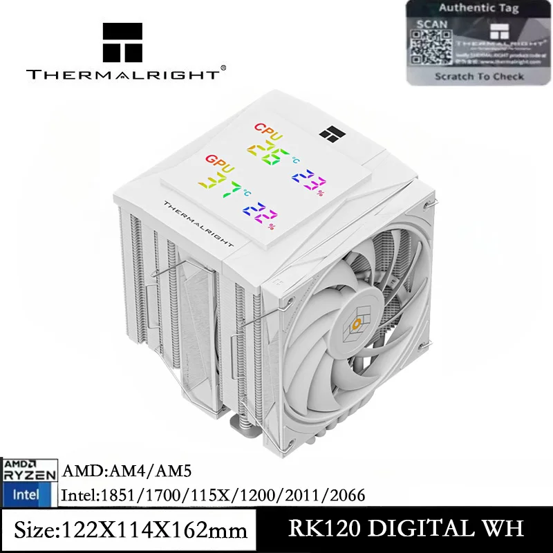 

Thermalright Royal Knight 120 Digital White Air Cooler Heat Sink Digital Version for AM4 AM5 Intel LGA 1851/1700/15XX/2011/2066