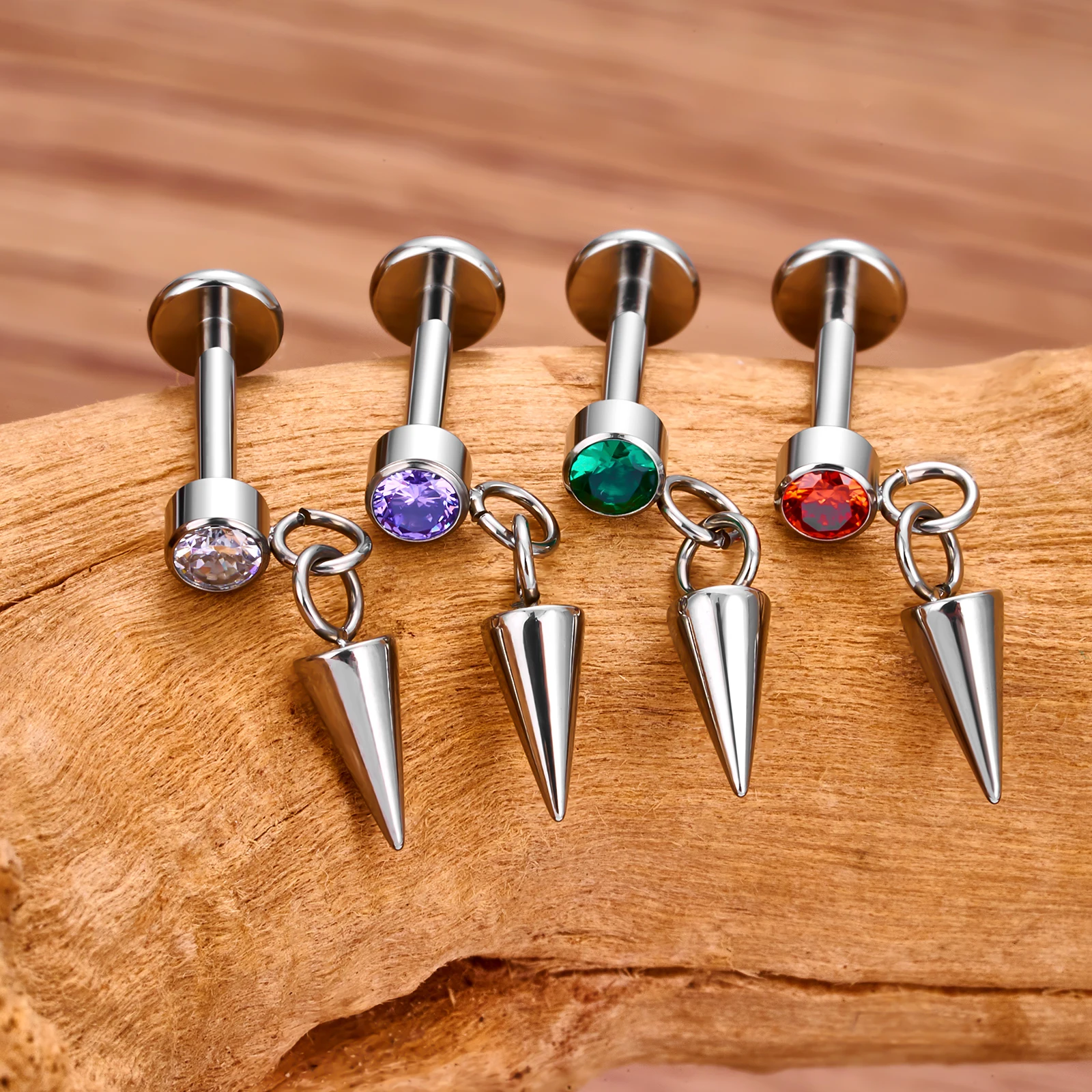 ASTM F136 Titanium 16G Double CZ sword Opal ciondola Tragus Helix cartilagine Stud con filettatura interna Charm Drop orecchino Piercing