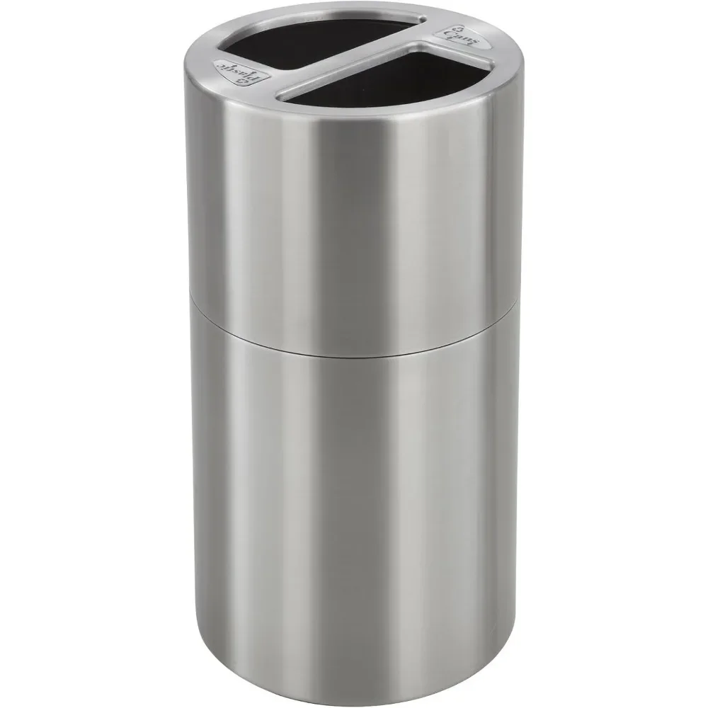 

Dual-Bin Indoor Contemporary-Style Recycling & Trash Can with Decals, Stainless Steel, 30 Gallon, Silver, Outdoor Trash Can