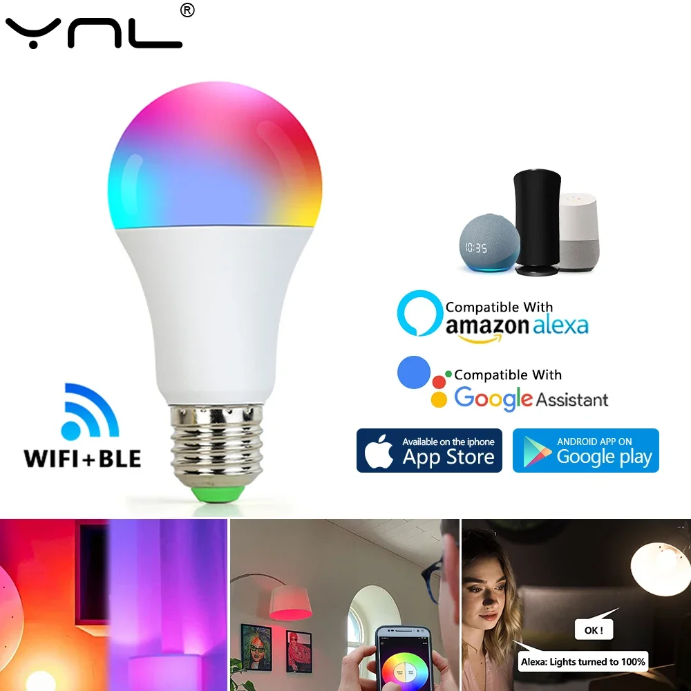 WiFi E27 LED RGB Smart Lamp Bulb 10W AC 220V 230V Dimmable Colorful Neon Bulb Smart Life App Control Support Alexa Google Light