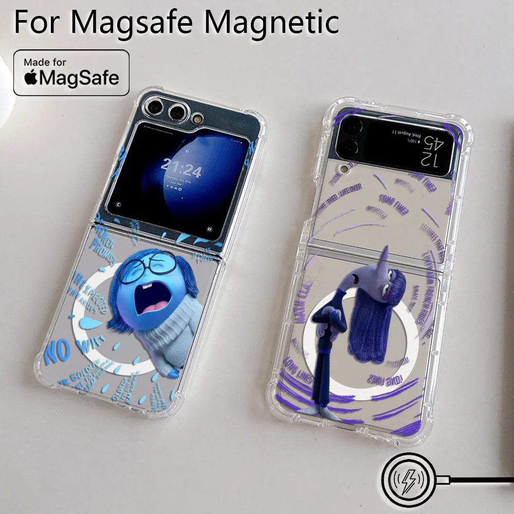 Cute Inside Out Disney Magsafe Magnetic Phone Case for Samsung Galaxy Z Flip 3 4 Z Flip 5 6 Z 5G Soft Transparent Back Cover