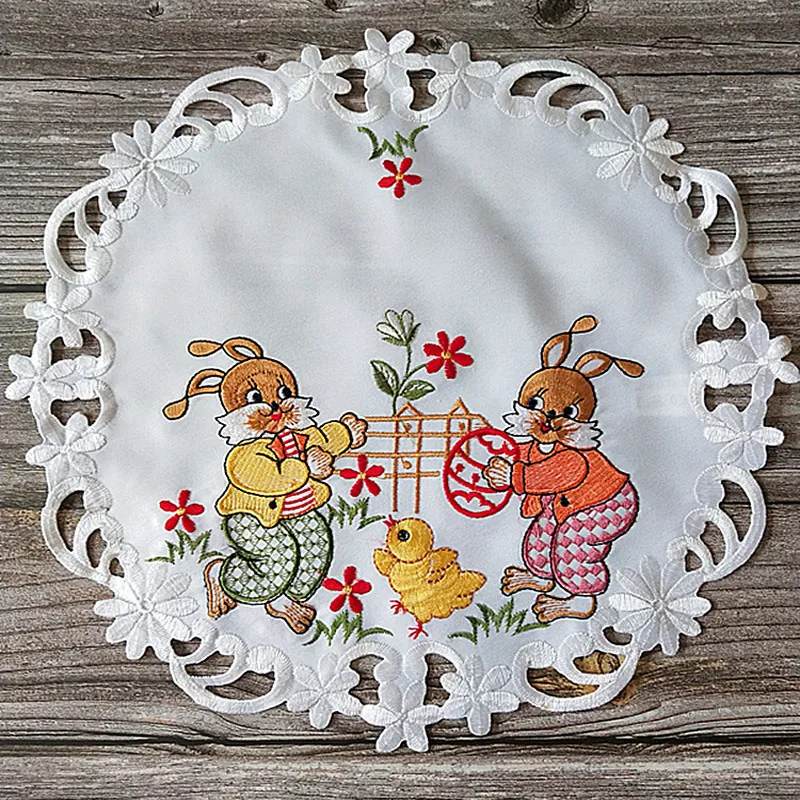 Mini round Easter chicken bunny satin embroidery table place mat cloth coaster placemat kitchen Table decoration and accessories