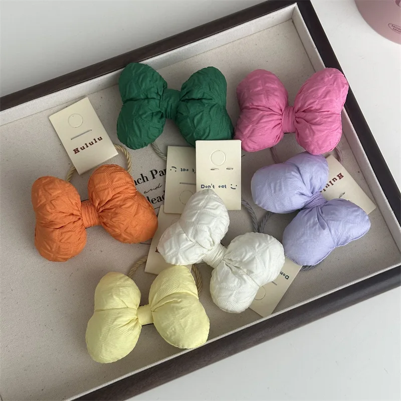 Puffy Bow Hair Clip BB Clip Soft Fabric Macaron Color Cute Women Hair Tie Non Slip Gentle No Pull for Daily Home Office Travel