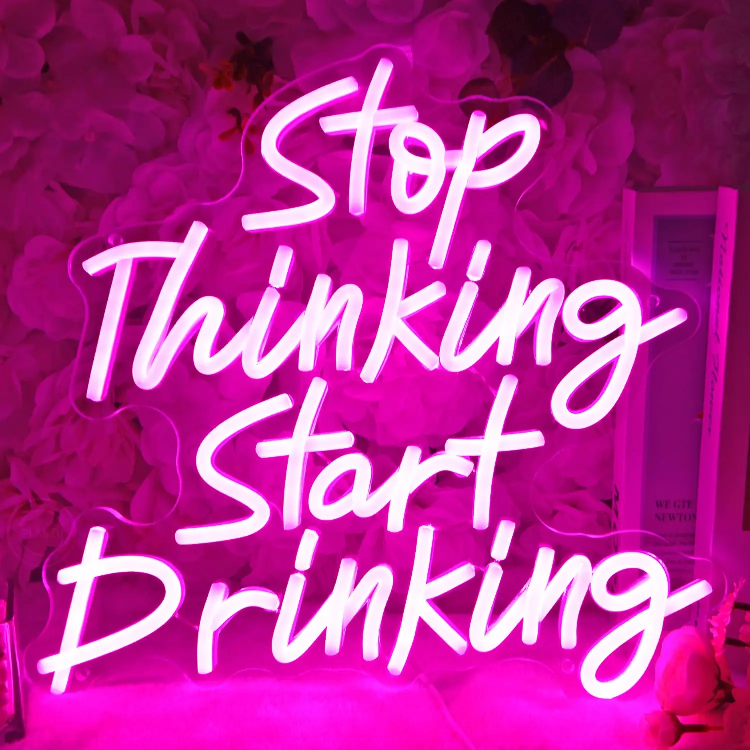 Stop Thinking Start Drinking Neon Sign Pink Led Neon Signs Bar for Wall Decor Light Home Bar Man Cave Party Club Restaurant