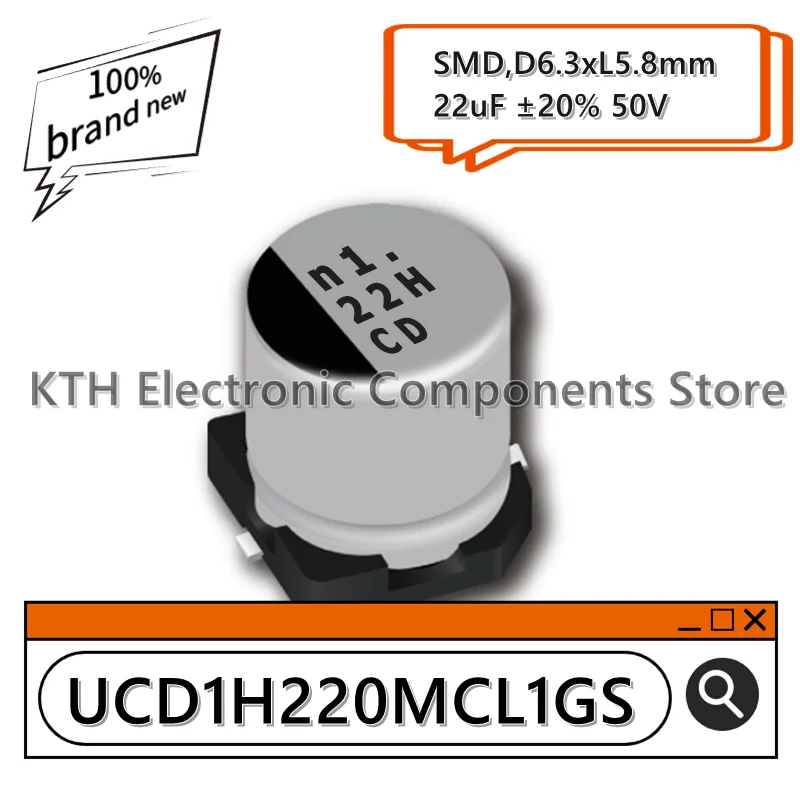 

20PCS UCD1H220MCL1GS 22uF 50V new original SMD aluminum electrolytic capacitor 6.3x5.8mm screen printing 22H CD