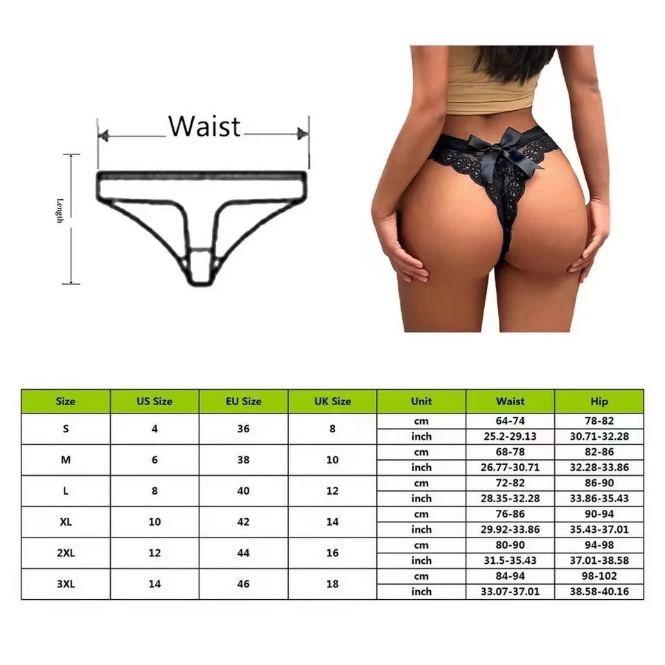 Women Sexy Lace Panties Low WaistUnderwear Exotic Female Thongs StringLingerie Breathable Temptation EmbroideredIntimates Bow