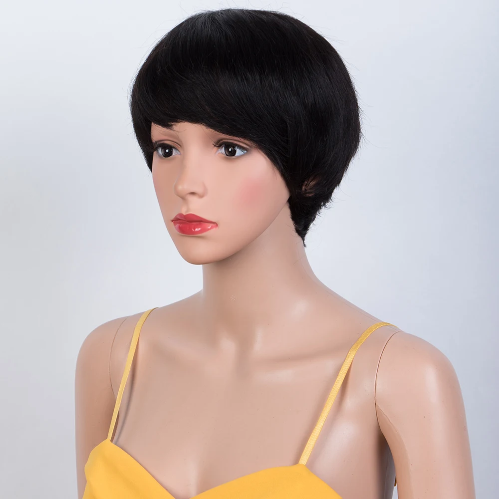 باروكات شعر بشري قصيرة بوب مع الانفجارات قطع عابث شعر مستعار قصير بوب شعر برازيلي مستقيم مصنوع آليًا شعر مستعار للنساء السود شعر مستعار