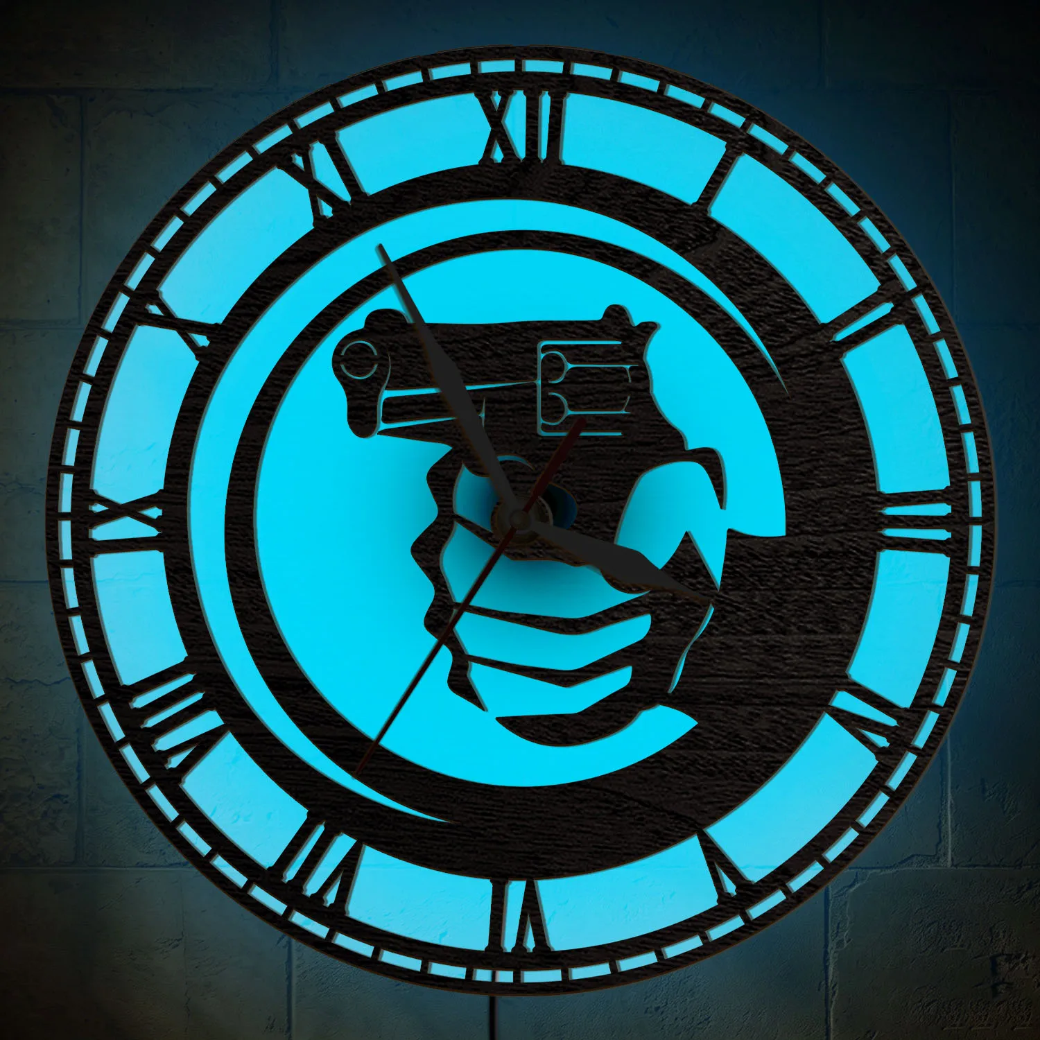 Custom Shooter Name Firearms Handgun Wall Clock Shooting Range Color Changing RGB LED Light Sign Luminous Night Light Wall Clock