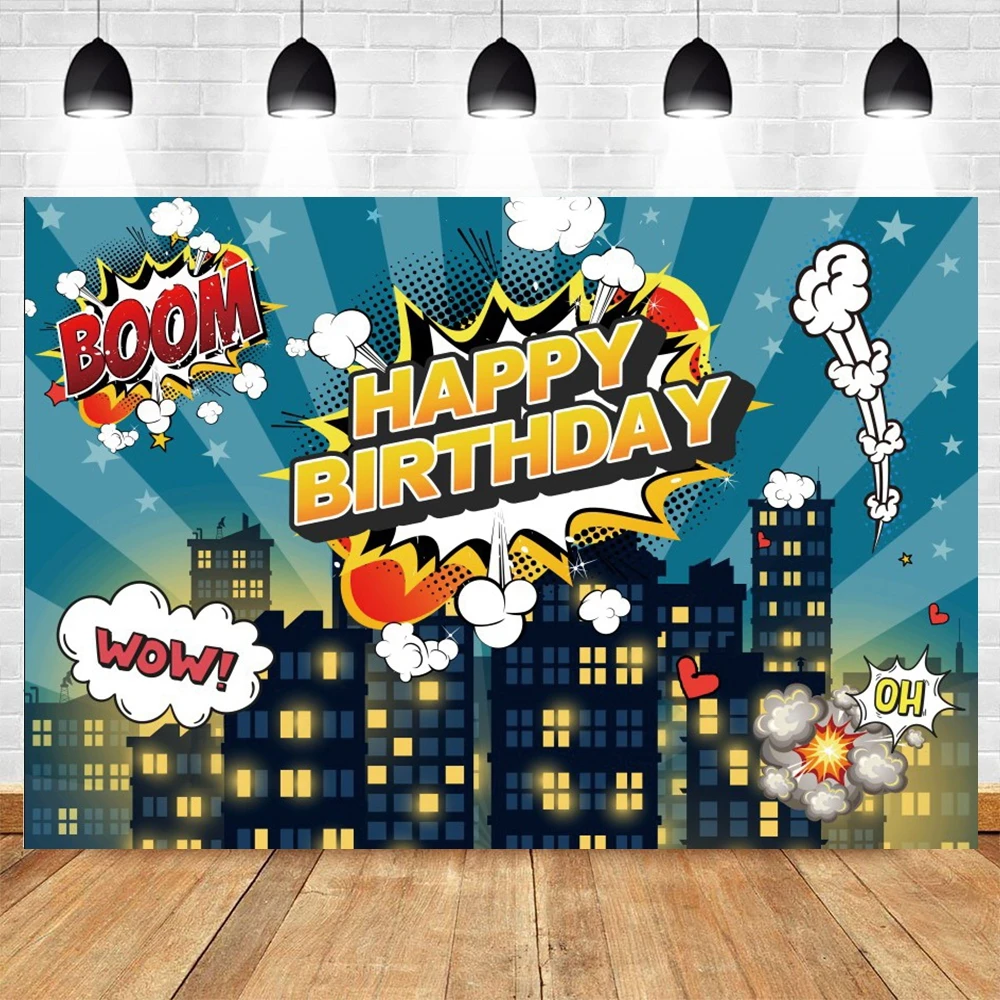 Yeele Superhero Birthday Backdrop City Building Super Hero Baby Shower Party Photography Background For Photo Studio