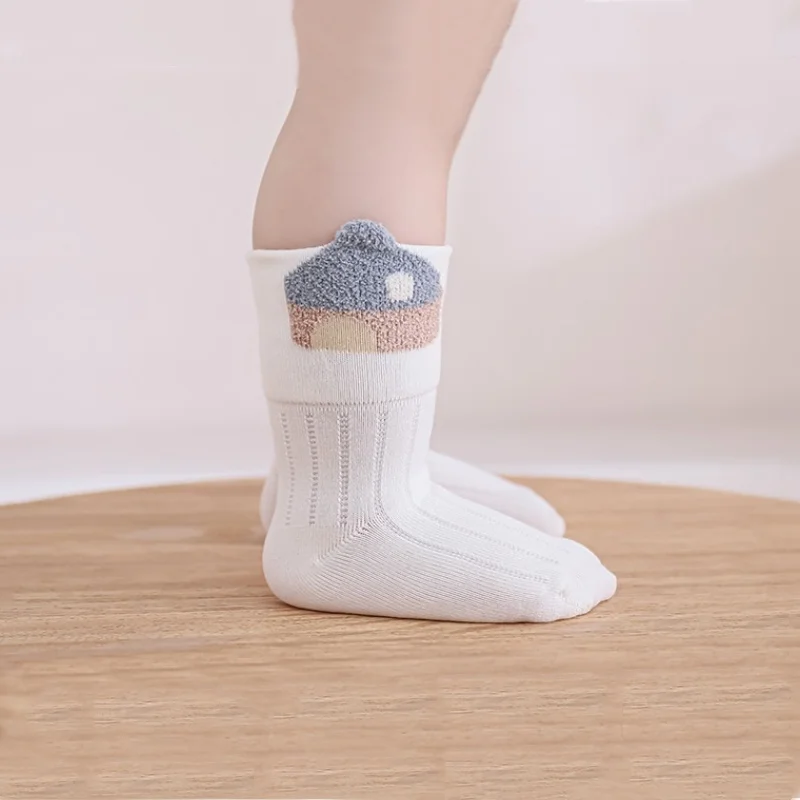 3 Pairs/set Baby Cotton Socks Autumn Children Loose-fitting Socks Korean Cartoon Bear Infant Stripe Socks For Girls Boys 0-5Yrs