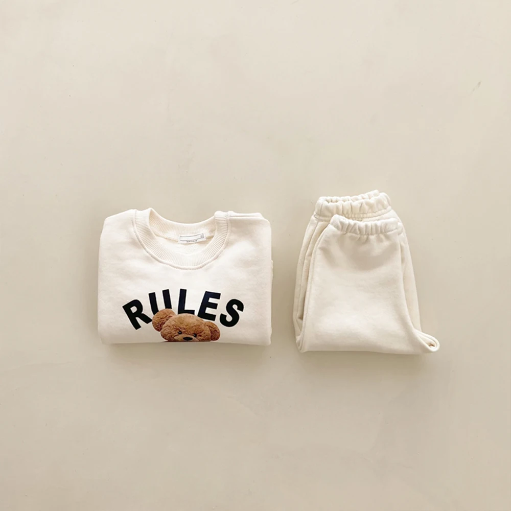 Conjunto de ropa coreana para niños de 1 a 4 años, conjunto de ropa para  niñas pequeñas, sudadera de moda, Tops + Pantalones blancos, traje de ropa  para niños con oso de, image size:1000x1000