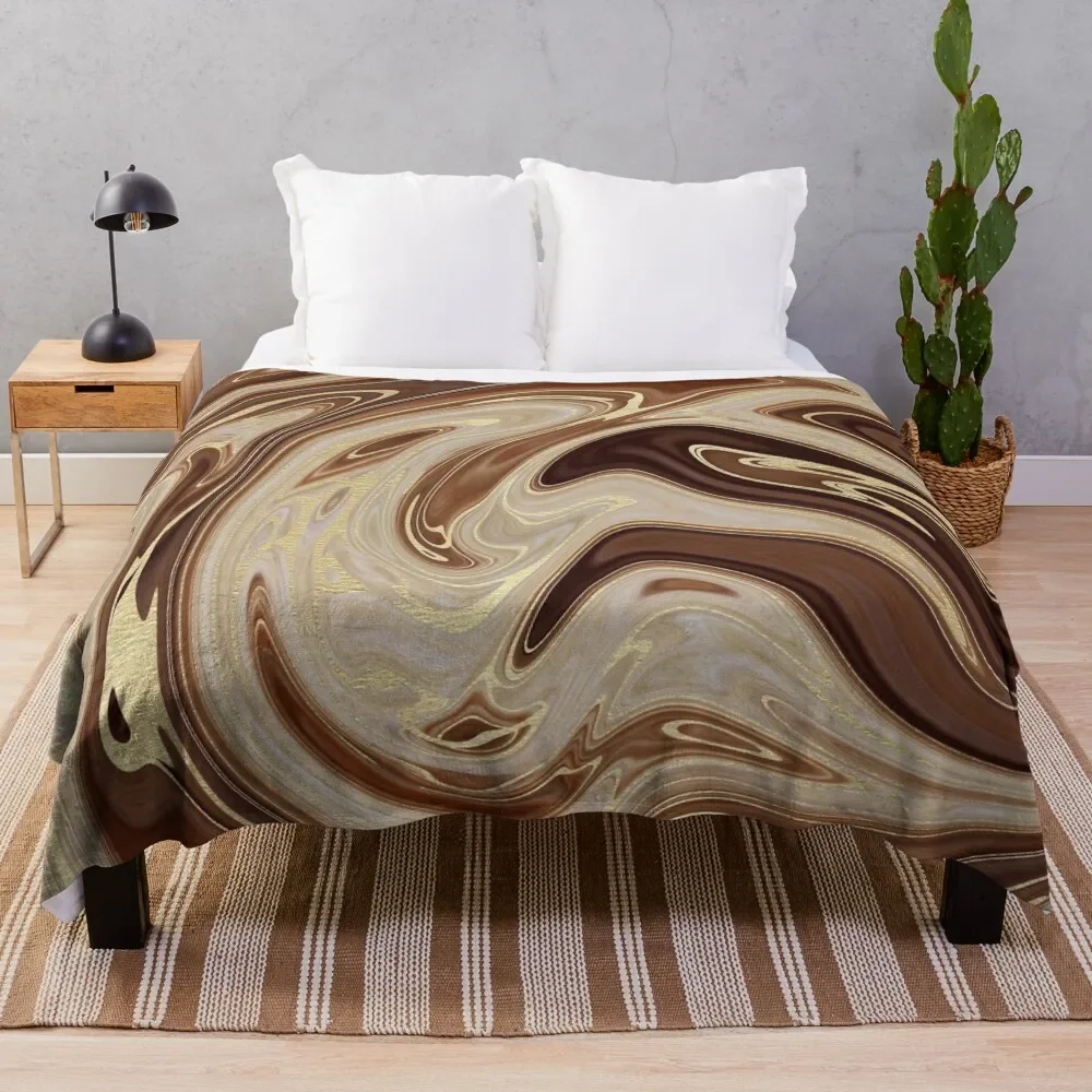 

Gold Marble Swirls Throw Blanket Plaid on the sofa Hair Polar Blankets