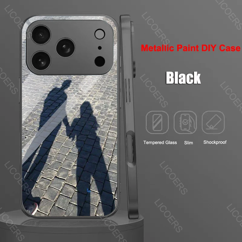 Etui z hartowanego szkła na iPhone'a 17 16 15 14 13 12 Pro Max Air Plus Mini, metaliczny lakier, bumper, możliwość samodzielnego nadruku zdjęć. — zdjęcie produktu 5