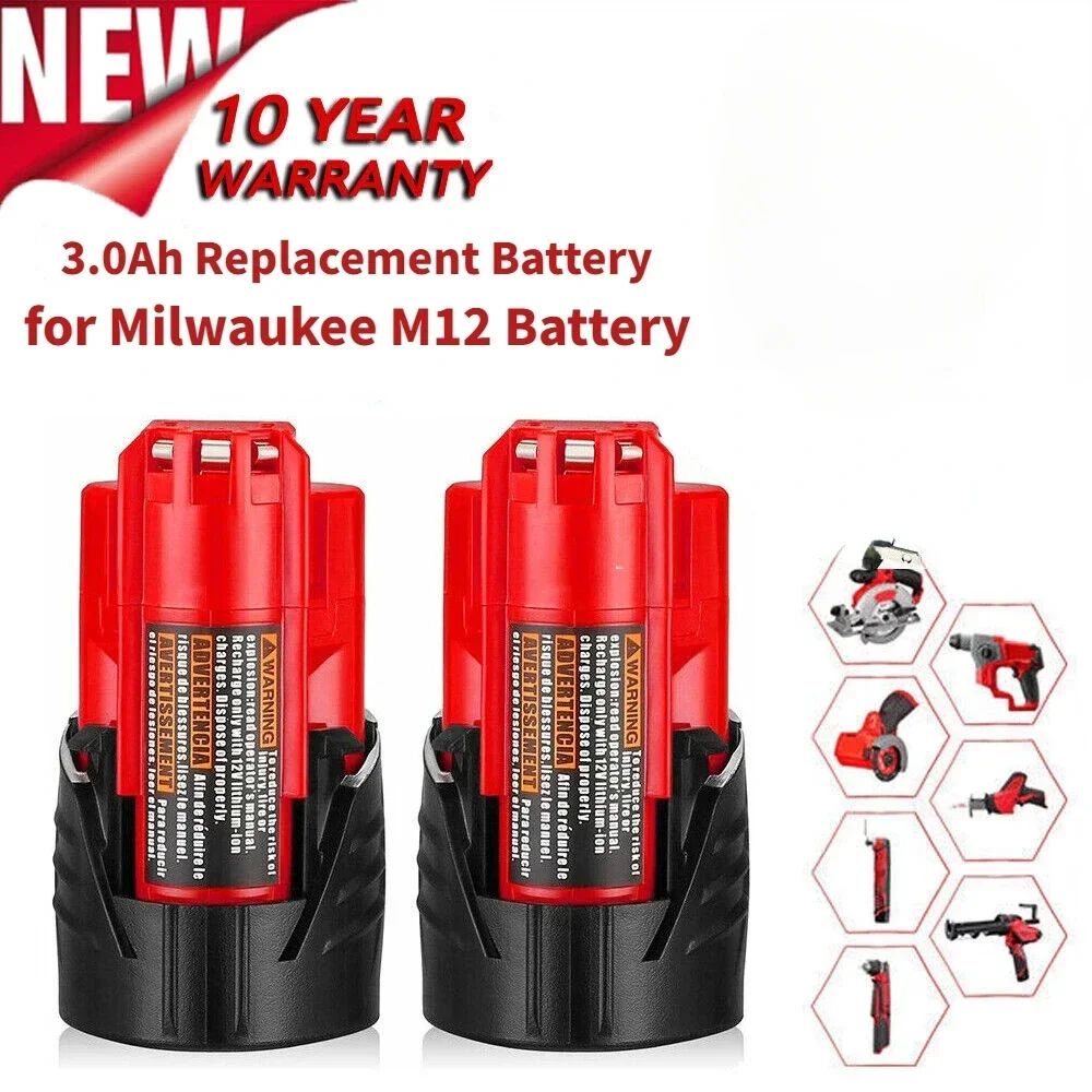 Bateria de substituição para Milwaukee M12 XC Cordless Ferramentas Elétricas, Bateria de substituição, 18650.00, M12, 3000mAh