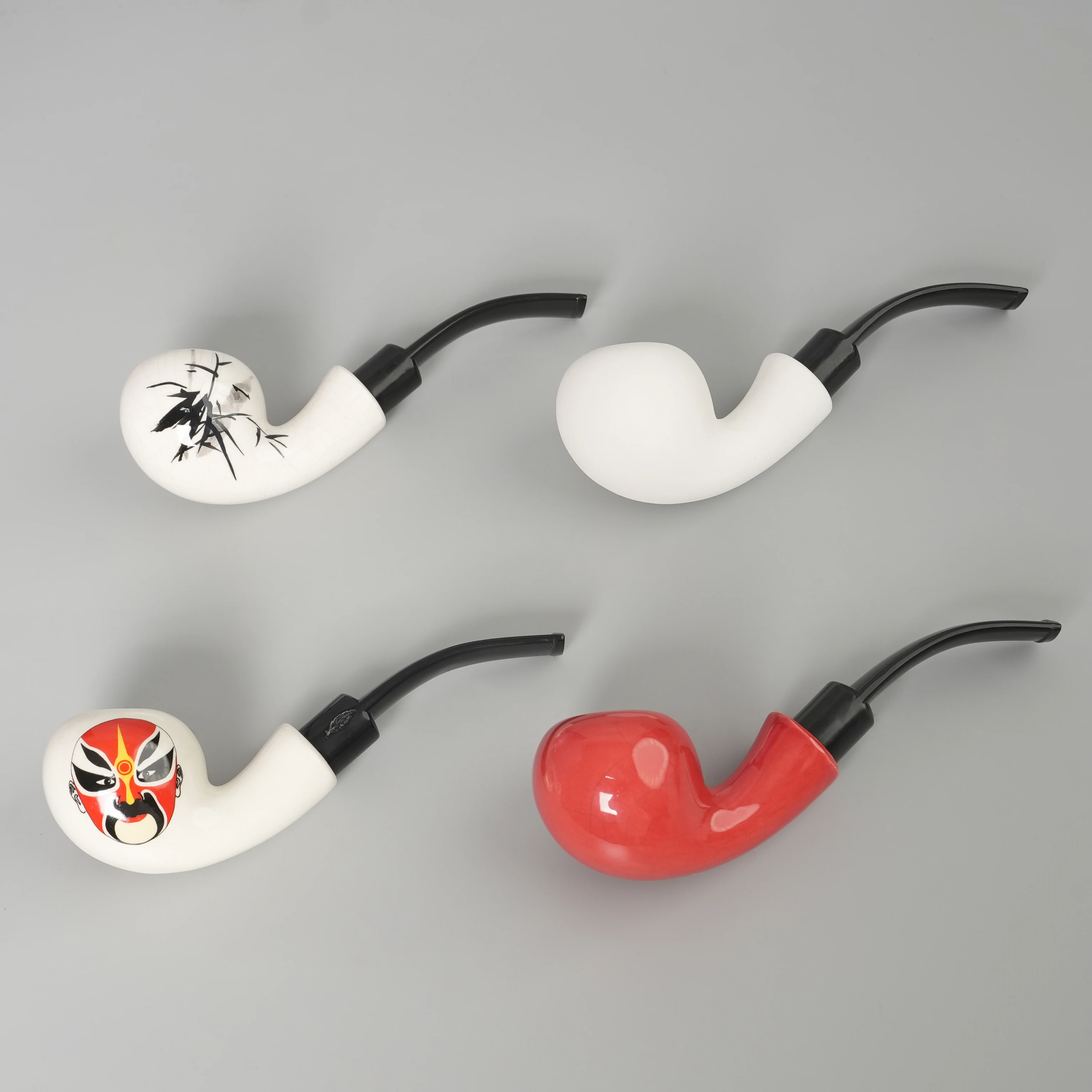 

MUXIANG Ceramic tobacco pipe, curved handle, acrylic pipe mouthpiece, 9mm pipe channel, painted pipe bowl, smoking pipe