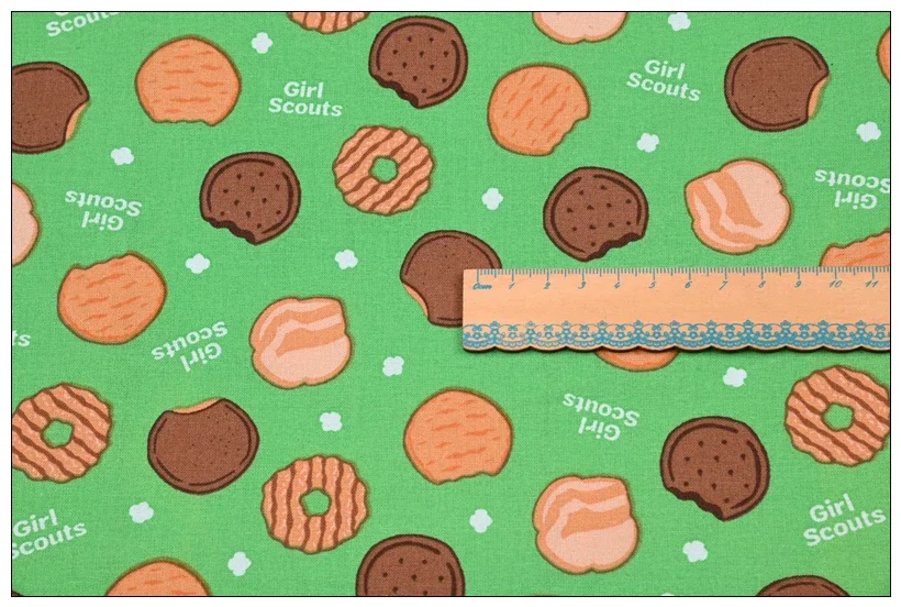 20s Plain Cotton Fabric with Cute Biscuit Pattern – 100% Cotton DIY Craft Fabric for Bags, Quilting & Patchwork