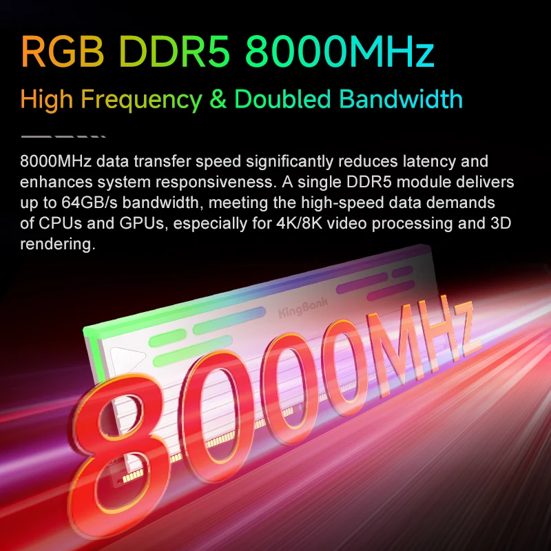 KingBank DDR5 24GBx2 RGB メモリア Ram 24GB 8000MHz CL38 DIMM デスクトップ ゲーム メモリ RAM ホワイト ヒートシンク Hynix M ダイ付き