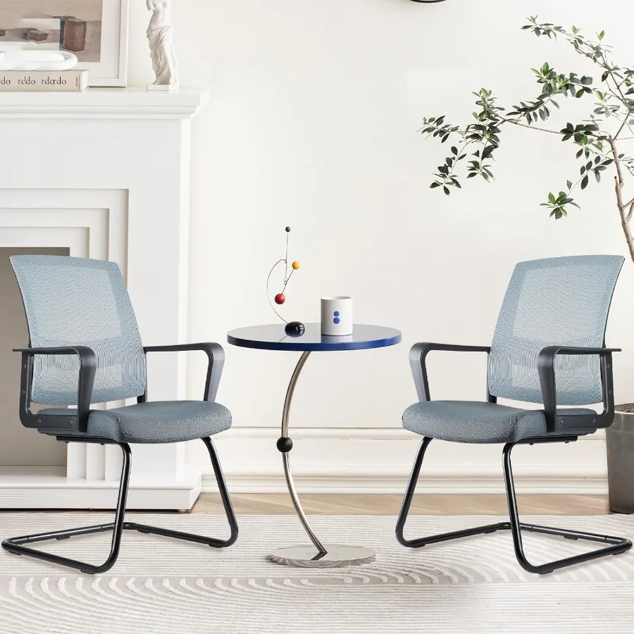 Kursi Kantor Rumah Tanpa Roda Set 2 Kursi Komputer Ergonomis Eksekutif Sandaran Sedang Berbahan Jaring Udara dengan Sandaran Tangan yang Nyaman dan