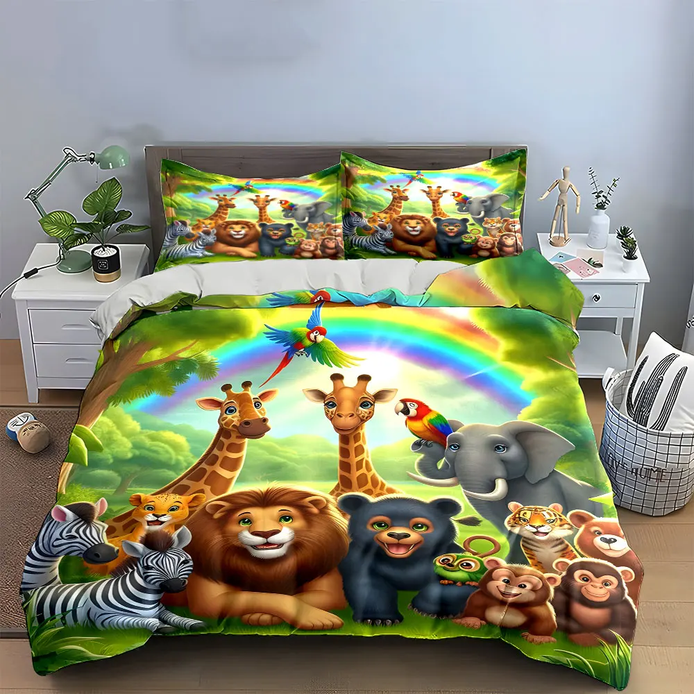 

"Jungle Animal Decorative Set" Bedding Set with 1 Duvet Cover 2 Pillowcases Single Double King Queen, Gift