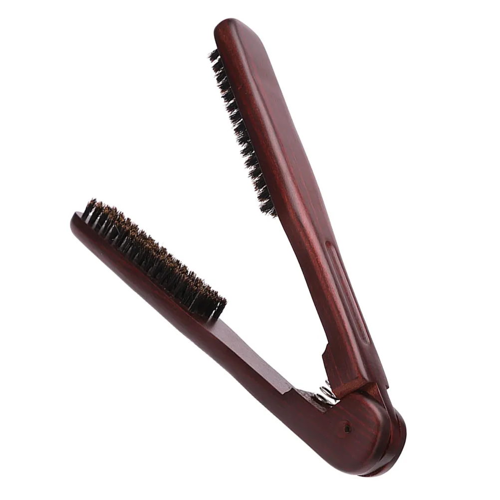 

Hair Straightening Comb Double Sided Wood Bristle Brush Clamp Styling Brush Lightweight Portable Salon Tool Handheld Anti-Static